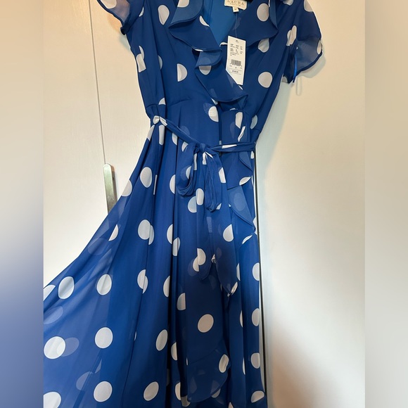 Blue and white polkadot dress size small new with tags (petite) - Picture 2 of 4